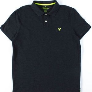 American Eagle Dark Grey  Charcoal Neon Polo Shirt Size Small